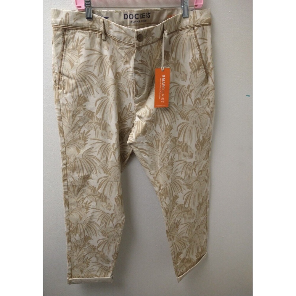 DOCKERS Alpha Khaki Slim fit Smart flex Hawaiian Chino Pants Mens 38 32 Fern